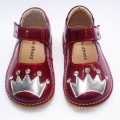 Patent Leather Toddler Girl Squeaky Shoes with Sliver Crown&Shining Stones